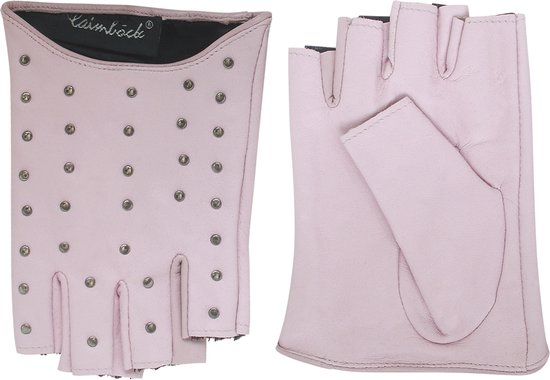 Leren dames handschoenen met halve vingers model Zapopan Color: Purple Mist, Size: