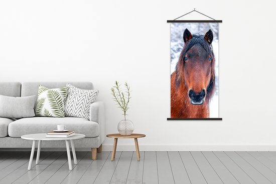 Porte-affiche avec affiche - Affiche scolaire - Cheval - Hiver - Flocon de neige - 90x180 cm - Lattes noires