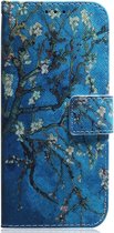 Blauw bloemen book case hoesje - geschikt voor : Oppo A57S - Oppo A57 (4G) -  Oppo A57 (5G) -  Oppo A77 (5G)