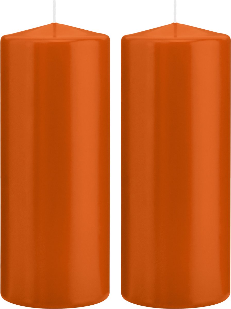 Trend Candles Cilinderkaars/stompkaars - 2x - oranje - 8 x 20 cm - 119 branduren - horeca kaarsen