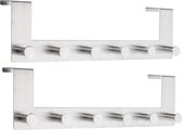 Set van 2x stuks RVS deurkapstok/rek met 6 ophanghaken 39 cm - Handdoekenrek met haken voor aan de deur