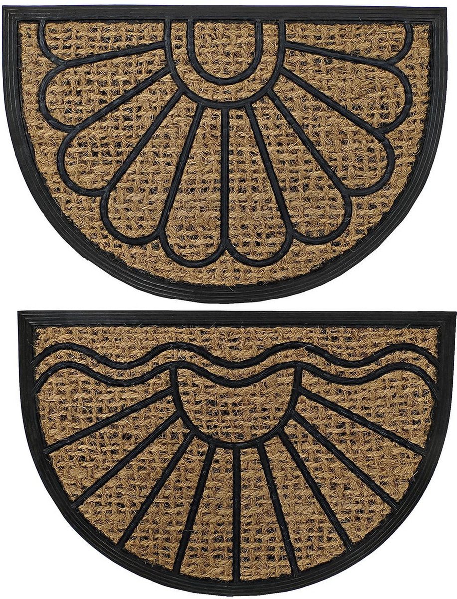 Set van 2x deurmatten/droogloopmatten kokosvezel half rond 60 x 40 cm - Schoonloopmatten voor- en achterdeur