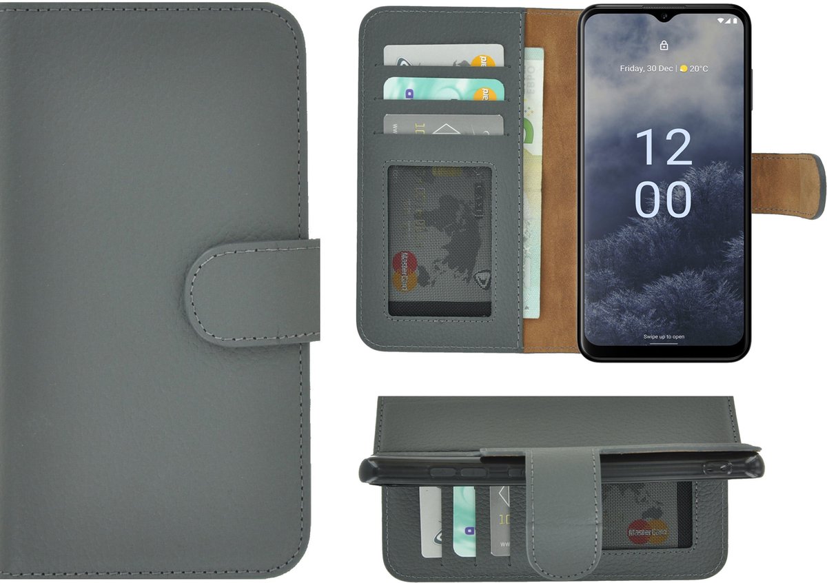 MoDo hoesje Geschikt voor Nokia G60 - Echt Leer Book Case - Grijs
