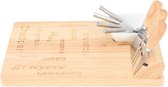 HOMLA Rubby kaasplank 9 stuks van rubberboomhout - serveerplank houten kaasplank - met kom snijset & 4 vorken - 23 x 30 cm naturel kleur