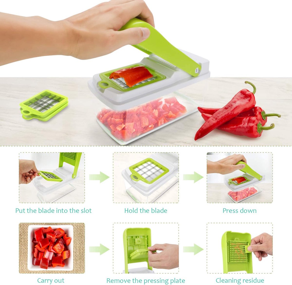 Genius Nicer Dicer Smart 13 Pièces Vert Kiwi – Coupe-Légumes Multifonction, Cubes, Bâtonnets, Tranches, Rapage, Épluchage – Idéal Cuisine Rapide