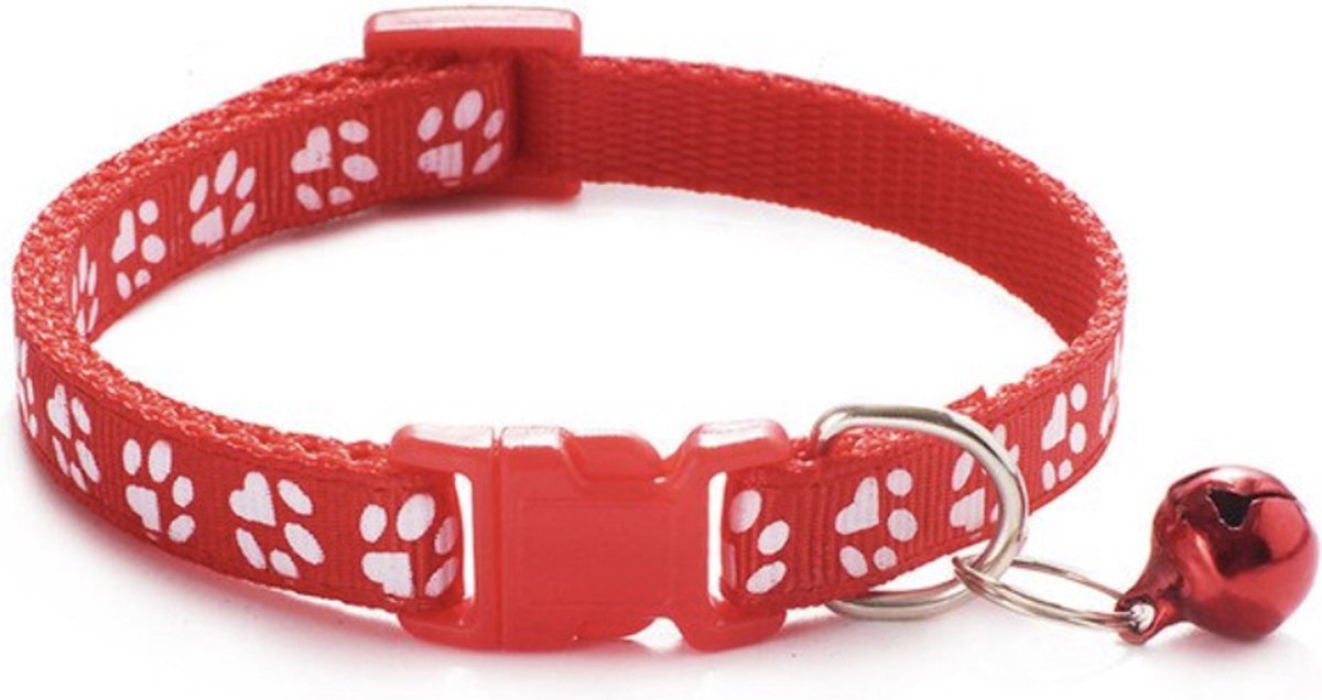 Bijoux by Ive - Rood poezen / katten halsbandje met pootjes en belletje