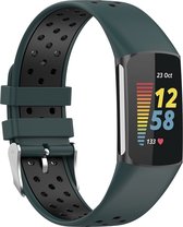 By Qubix - Geschikt voor Fitbit Charge 5 - Fitbit Charge 6 Sportbandje met gesp - Groen - zwart - Tweekleurig - Maat: L - Smartwatch Band - Horlogeband - Polsband