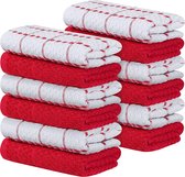 Utopia Towels - 12 Keuken Handdoeken Set - 38 x 64 cm - 100% Ring Gesponnen Katoenen Superzacht en Absorberend Schotelantennes, Theedoeken en Barkrukken Handdoeken (Rood en Wit)