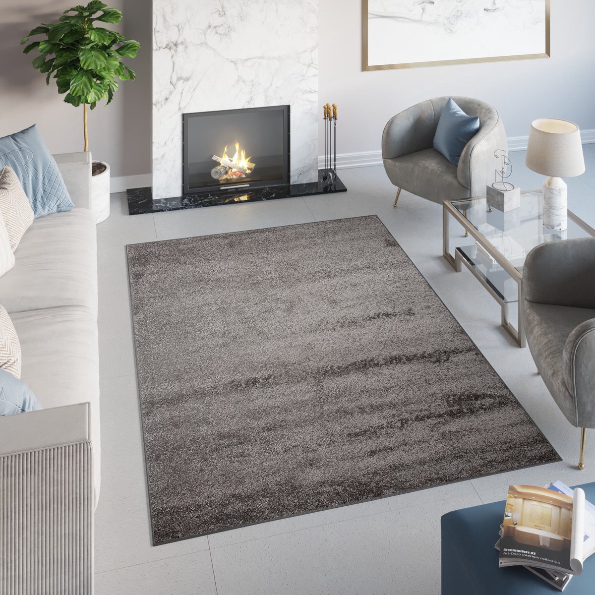 Tapiso Delhi Vloerkleed Hoogpolig Grijs Monochroom Kleed Tapijt Maat- 140x200