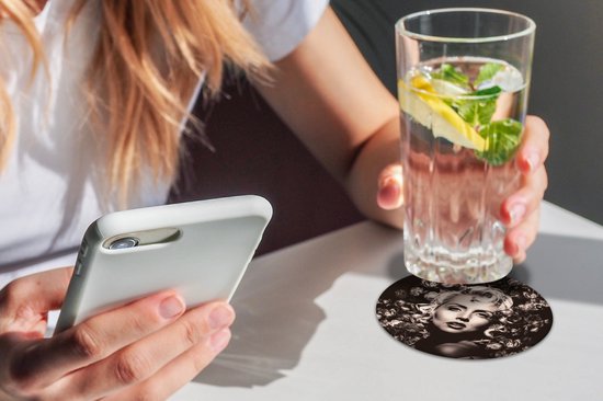 Sous- Sous-verres pour verres - Ronds - Fleurs - Zwart - Wit - Femme - 10x10 cm - Sous-verres - 6 pièces