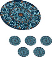 Onderzetters voor glazen - Rond - Mandala - Blauw - Patronen - 10x10 cm - Glasonderzetters - 6 stuks