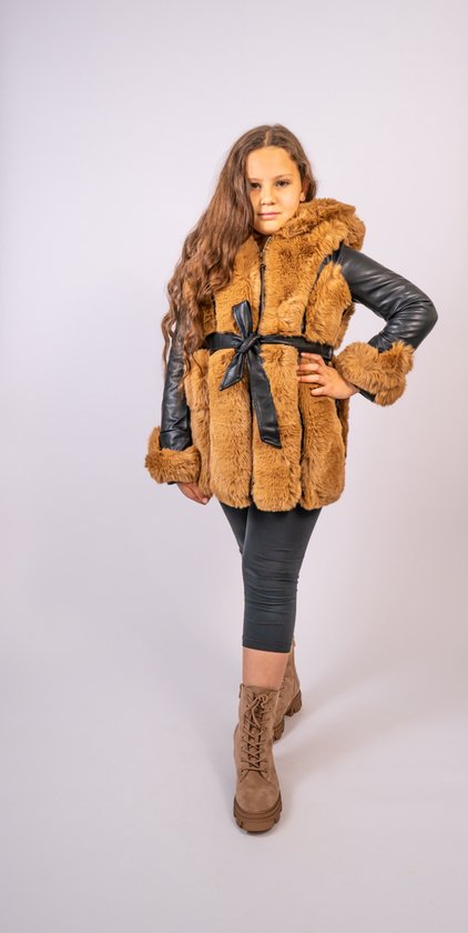 Shopping For Everyone Veste Filles - noir / camel - 6 ans - veste en cuir avec laine - marron - noir