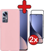 Hoesje Geschikt voor Xiaomi 12 Hoesje Siliconen Case Hoes Met 2x Screenprotector - Hoes Geschikt voor Xiaomi 12 Hoes Cover Case - Lichtroze