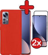 Hoesje Geschikt voor Xiaomi 12 Pro Hoesje Siliconen Case Hoes Met 2x Screenprotector - Hoes Geschikt voor Xiaomi 12 Pro Hoes Cover Case - Rood.