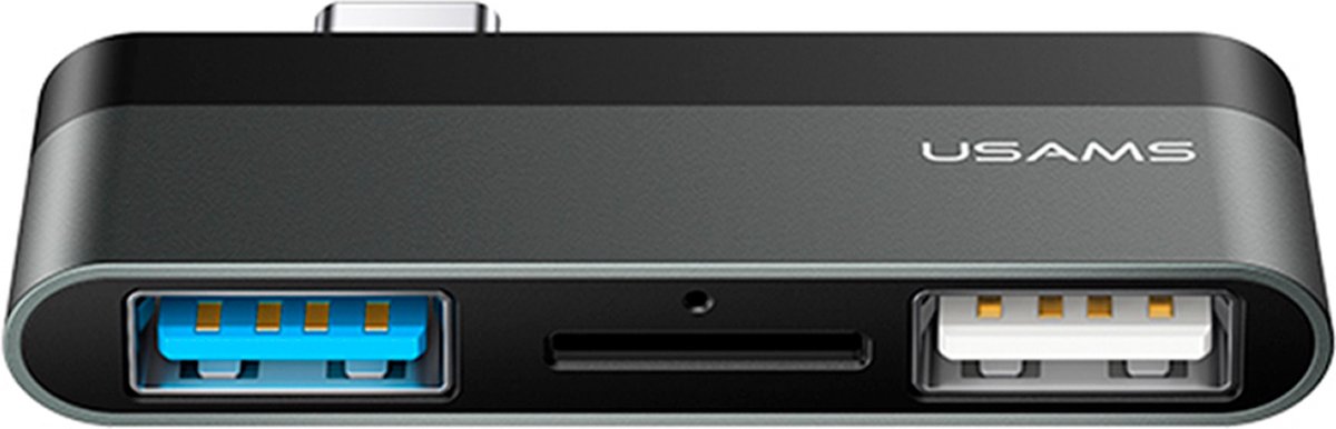 USAMS Type C Mini Hub (2 USB Poorten + Micro SD Poort) - Zwart/Grijs