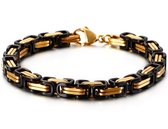 Koningsarmband Heren - Zwart / Goud kleurig - 5mm - Byzantijnse stijl - Dubbele Schakels - Staal - Armband Schakelarmband - Armbanden - Cadeau voor Man - Mannen Cadeautjes