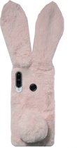ADEL Siliconen Back Cover Softcase Hoesje Geschikt voor Huawei Y6p - Roze Konijn Pluche Stof