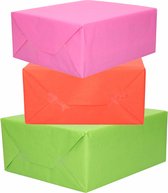 3x Rollen kraft inpakpapier groen/roze/rood 200 x 70 cm - cadeaupapier / kadopapier / boeken kaften