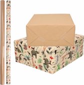 6x Rollen kraft inpakpapier jungle/oerwoud pakket - dieren/bruin 200 x 70 cm - cadeau/verzendpapier