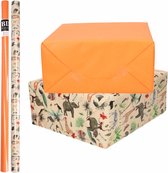 8x Rollen kraft inpakpapier jungle/oerwoud pakket - dieren/oranje 200 x 70 cm - cadeau/verzendpapier