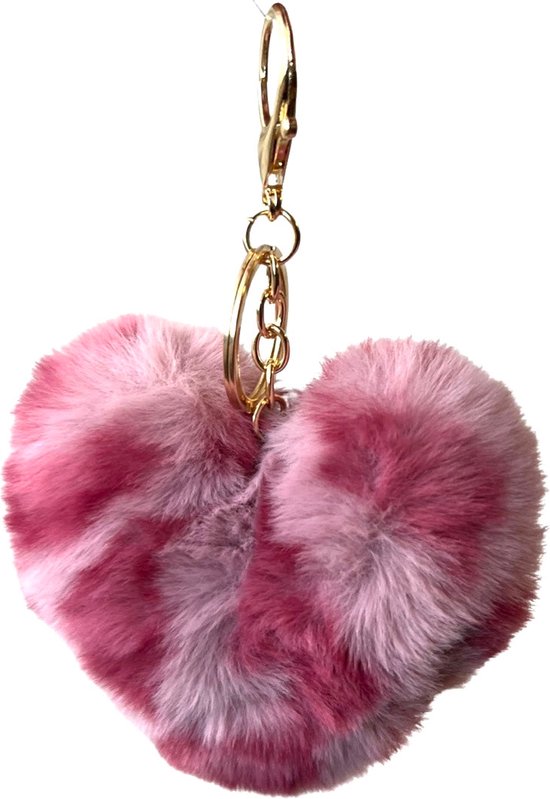 Foto: Sleutelhanger pluche hart luipaard print tas hanger lila roze 10 5 14 5 cm lila roze