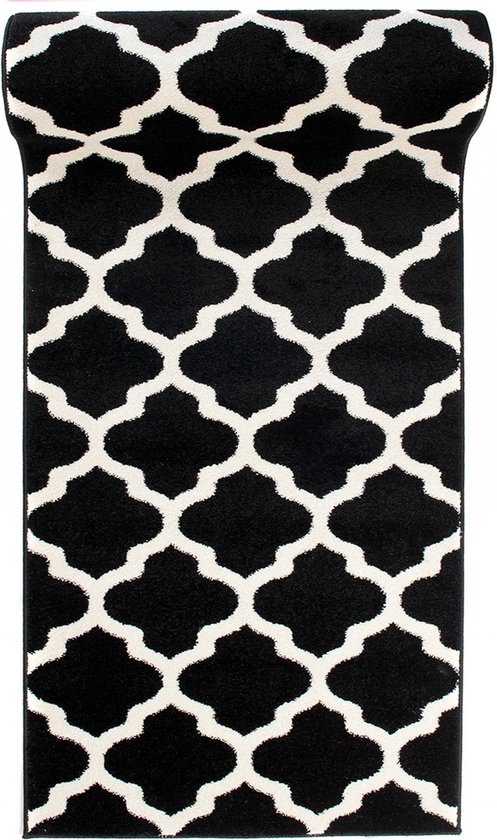 Tapiso Luxury Vloerkleed Antraciet Wit Trellis Woonkamer Loper Maat- 120x500