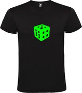 Zwart T-Shirt met “ Dobbelsteen “ afbeelding Neon Groen Size XXXXL