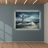 Wanddecoratie / Schilderij / Poster / Doek / Schilderstuk / Muurdecoratie / Fotokunst / Tafereel Lighthouse on the sea gedrukt op Geborsteld aluminium