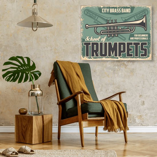 Wanddecoratie / Schilderij / Poster / Doek / Schilderstuk / Muurdecoratie / Fotokunst / Tafereel School of trumpets gedrukt op Geborsteld aluminium