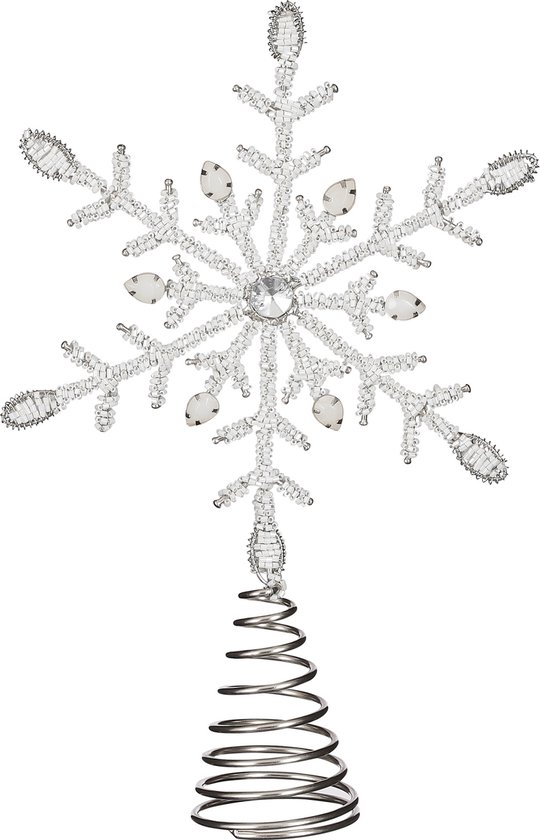House of Seasons Piek - kerstster - sneeuwvlok - kunststof - zilver/wit - H30 cm