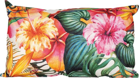 1x Bank/sier kussens gekleurd voor binnen en buiten tropische bloemen print  50 x 30 cm... | bol.com