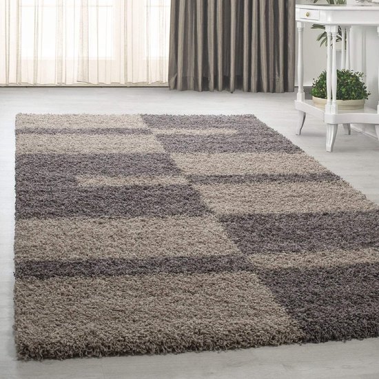 Flycarpets Hoogpolig shaggy vloerkleed - Manhattan 140x200 CM Taupe  3 CM