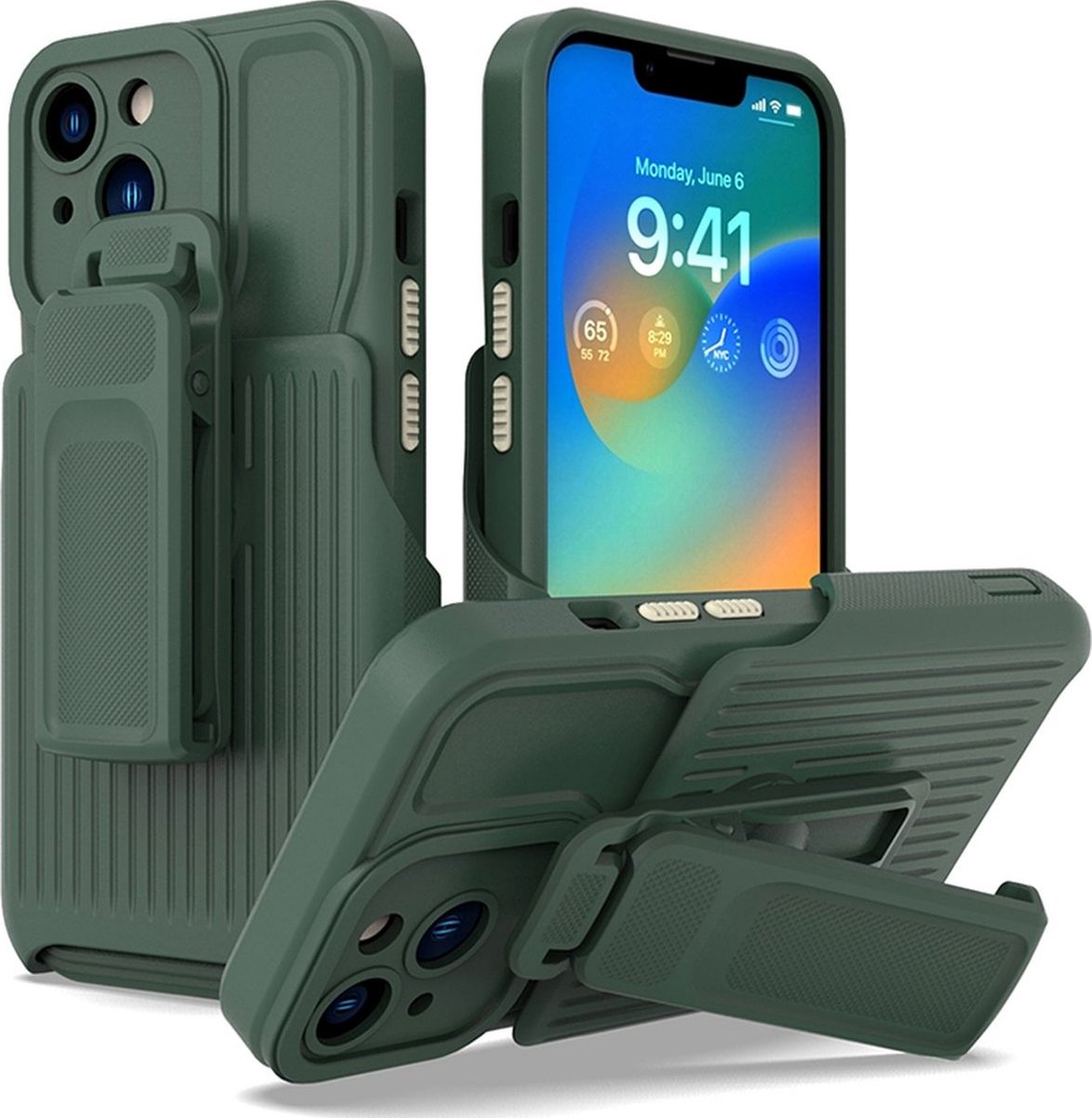 Mobigear Hoesje geschikt voor Apple iPhone 14 Plus Telefoonhoesje Hardcase | Mobigear Explorer Backcover Shockproof met Standaard | Schokbestendig iPhone 14 Plus Telefoonhoesje | Anti Shock Proof - Groen