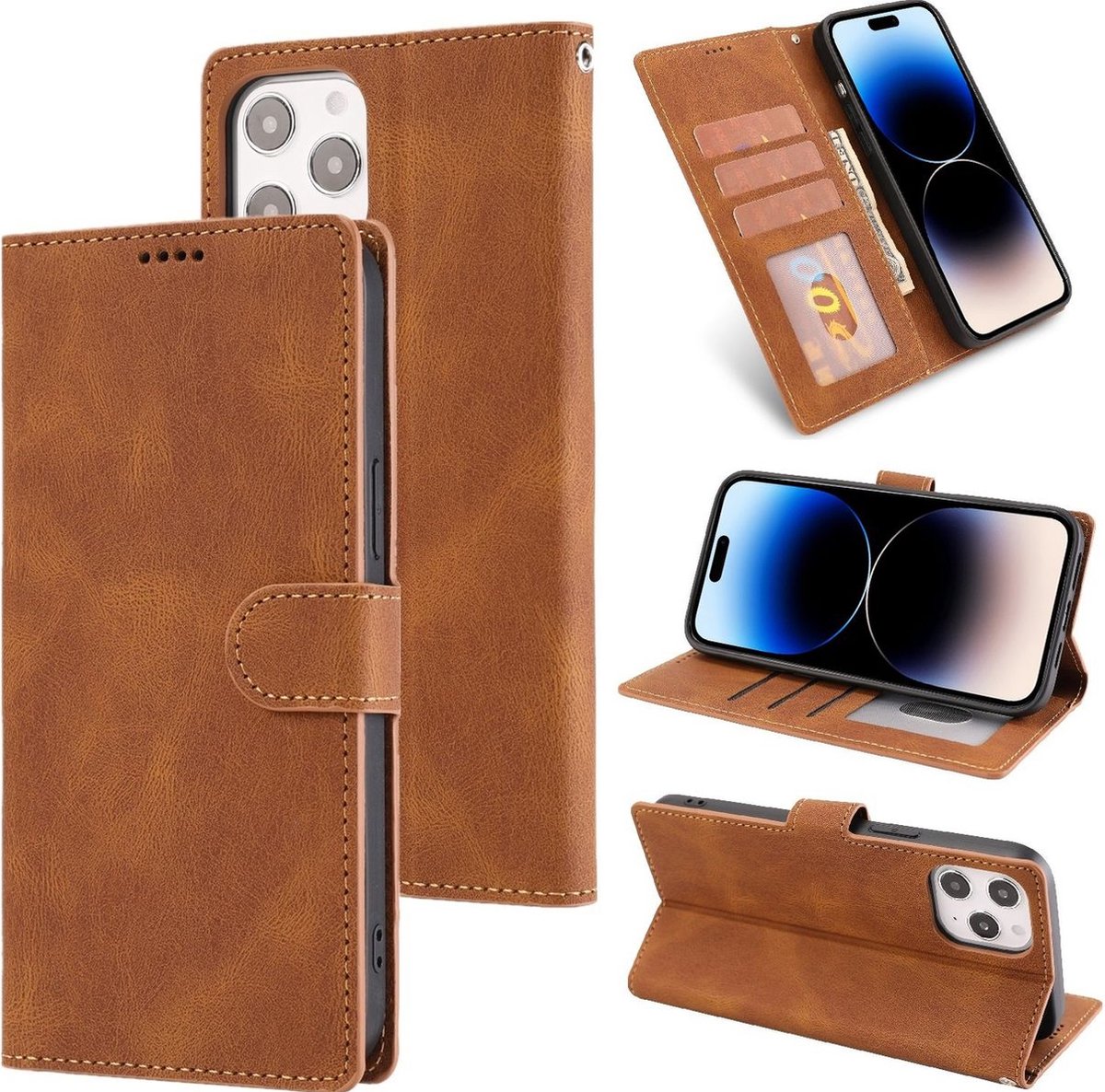 Mobigear Telefoonhoesje geschikt voor Apple iPhone 14 Pro Max Hoesje | Mobigear Wallet Bookcase Portemonnee | Pasjeshouder voor 3 Pasjes | Telefoonhoesje voor Pinpas / OV Kaart / Rijbewijs - Bruin