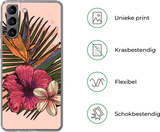 Coque Samsung Galaxy S21 - Fleurs - Tropical - Rose - Siliconen - Sinterklaas - Noël - Cadeaux - Cadeaux chaussures