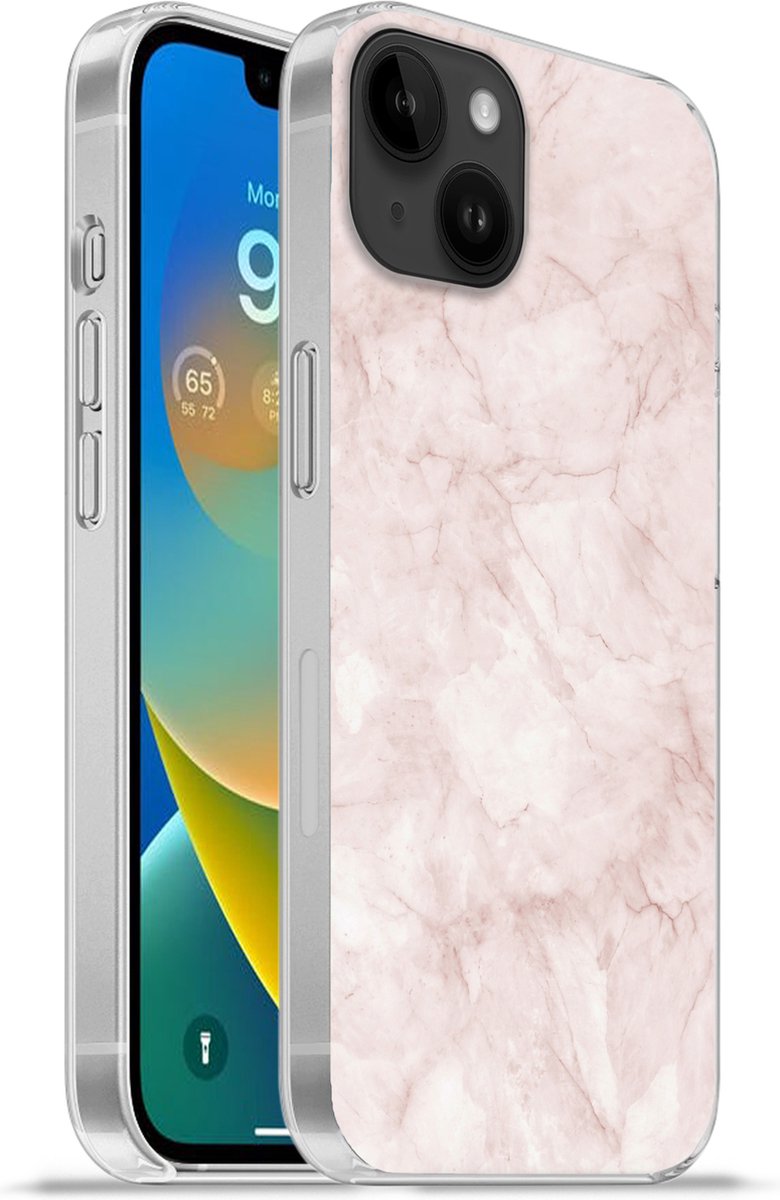 Telefoonhoesje Geschikt voor Apple Iphone 14 Plus hoesje - Marmer print - Rosé - Chic - Siliconen Telefoonhoesje Telefoonhoesje