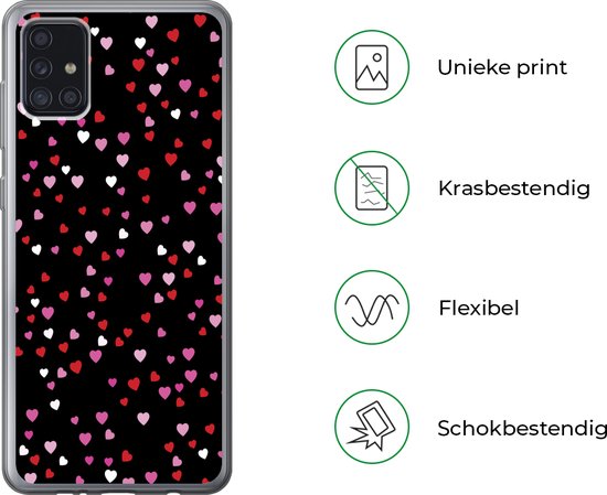 Coque Samsung Galaxy A52 5G - Un dessin avec des coeurs sur fond noir - Siliconen