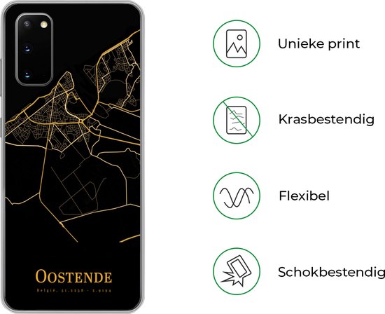 Convient pour coque Samsung Galaxy S20 - Ostende - Carte - Or - Zwart - Coque de téléphone en Siliconen