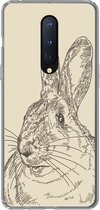 Geschikt voor OnePlus 8 hoesje - Vintage illustratie van een konijn - Siliconen Telefoonhoesje