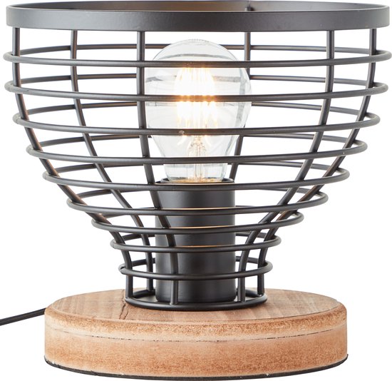 Brilliant Avia lampe de table 20cm noir/bois, métal/bois, 1x A60, , 52W