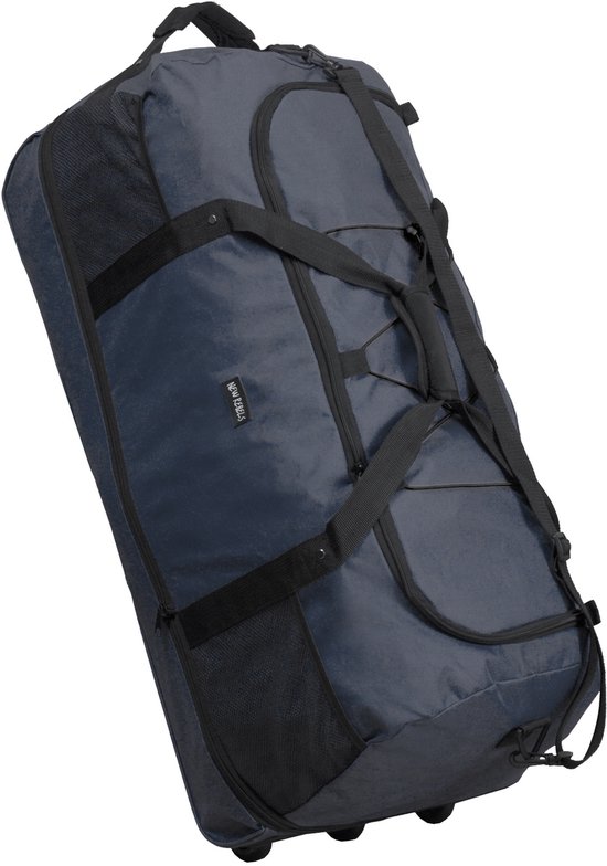 New Rebels Roll-able Trolley Reistas met 3 stevige Wielen 90-130 Liter XXL Duffelbag, Weekendtas, Sporttas, Oprolbare Polyester tas Navy Blauw