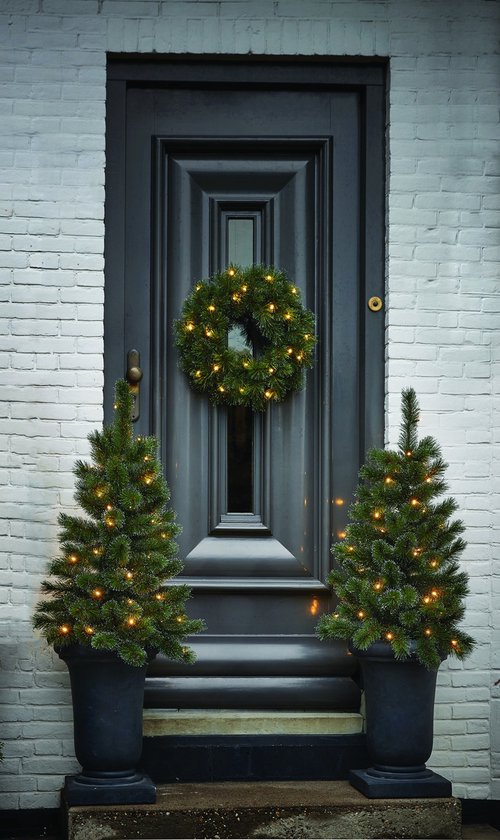 Black Box Trees Glendon Set van 2 Kerstbomen en 1 Krans met LED Verlichting - Groen