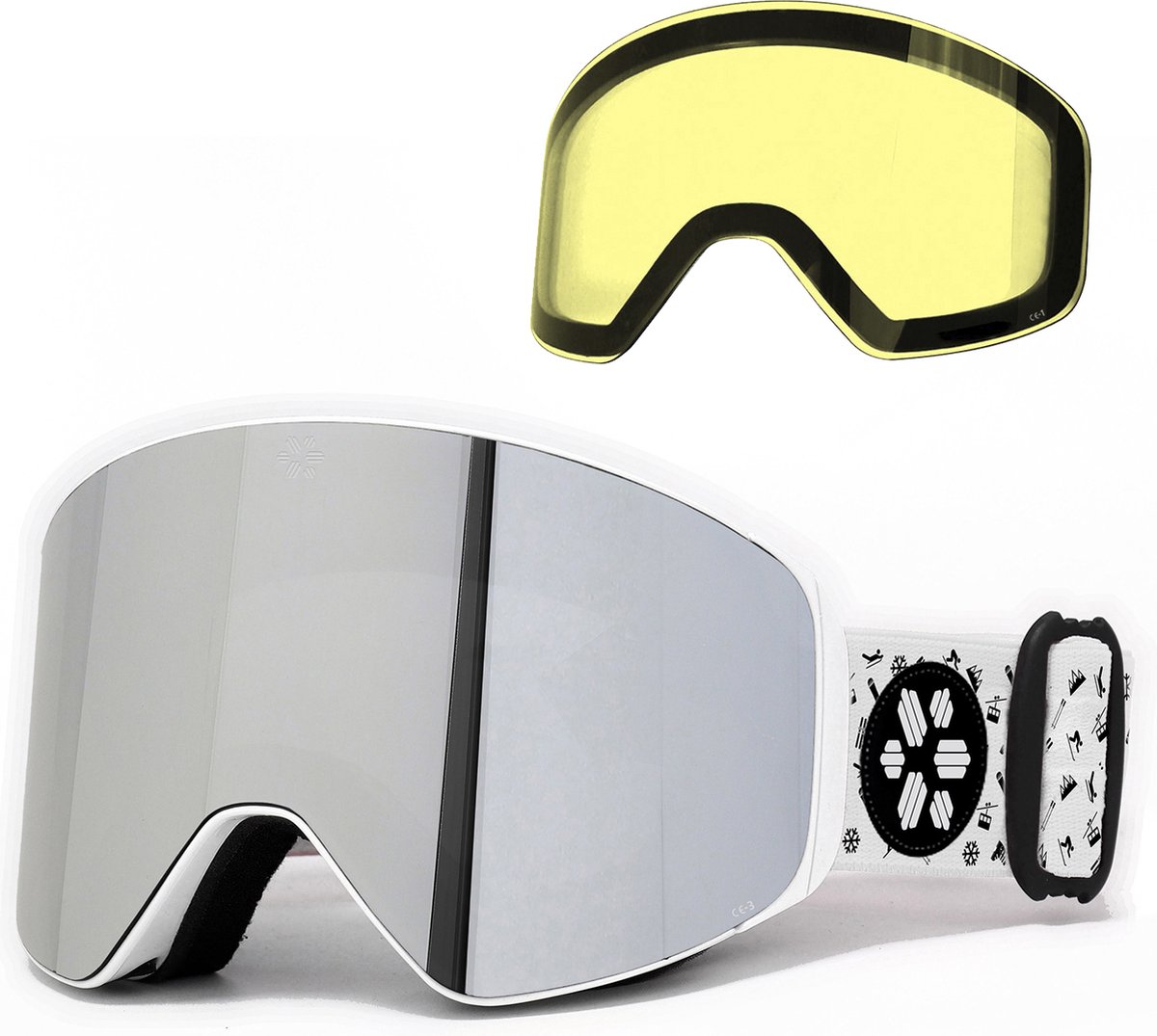 FLAKER Chrome Wit – Magnetische Skibril + Lowlight Lens - Cat. 3 & 1