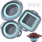 SaiXuan Set van 3 opvouwbare siliconen afvoermanden, opvouwbare zeef van siliconen, inklapbare filtermand voor het reinigen van groenten en fruit, afdruipen van pasta