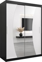 InspireMe - Kledingkast met 2 schuifdeuren, Modern-stijl, Een kledingkast met planken en een spiegel (BxHxD): 150x200x62 - KAHUNA 150 Zwart Mat + Wit Mat