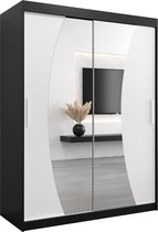 InspireMe - Armoire à 2 portes coulissantes, Style moderne, Une armoire avec des étagères et un miroir (LxHxP): 150x200x62 - KAHUNA 150 Zwart Mat + Wit Mat
