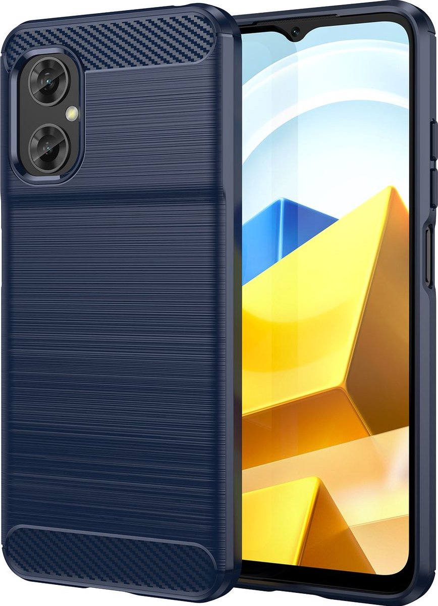Mobigear Hoesje geschikt voor POCO M5 Telefoonhoesje Flexibel TPU | Mobigear Brushed Slim Backcover | M5 Case | Back Cover - Marineblauw