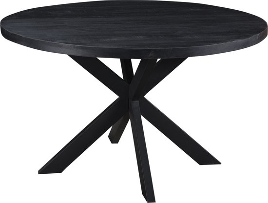 Black Omerta - Table à manger - manguier - noir - ronde - dia 130cm - araignée en acier - laqué noir