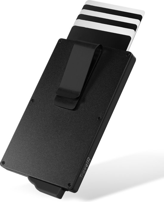 Porte-cartes TravelR avec pince à billets - Porte-cartes - Sécurité RFID - Zwart