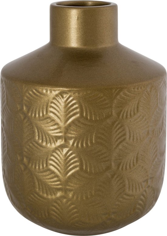 Cosy & Trendy Vaas - bronskleurig - keramiek - blad motief - H20 x D15cm - bloemenvaas